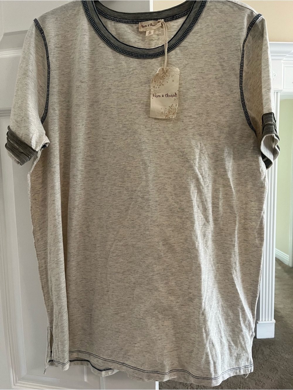 Hem & Thread Short-Sleeve Heather Gray Crewneck Tee with Contrast Stitching